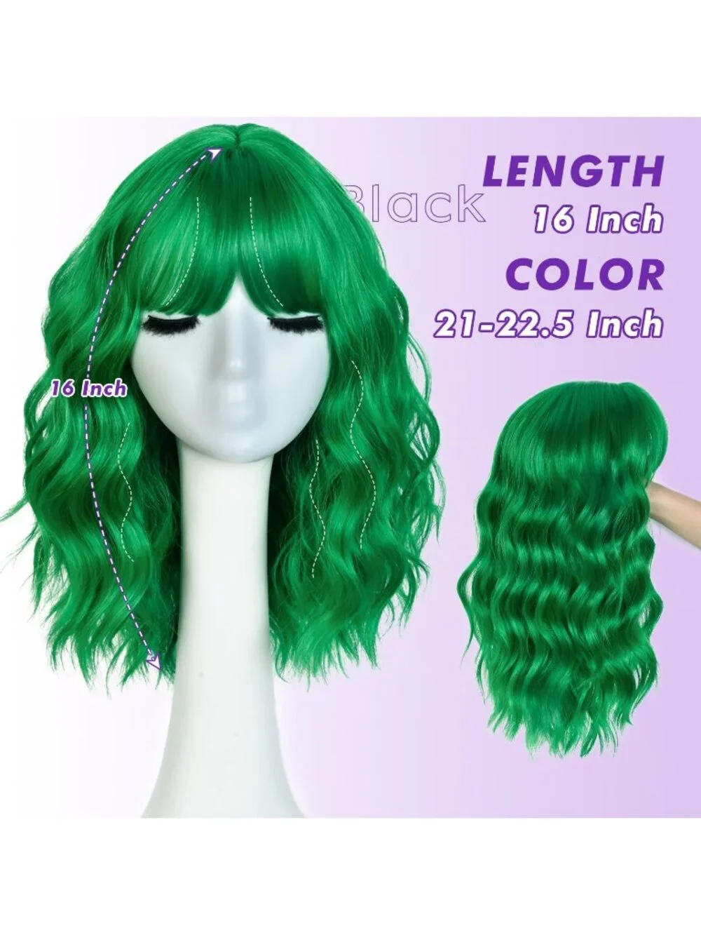Women's Green 14 Inch Natural Synthetic Short Curly Wavy Fiber Wigs